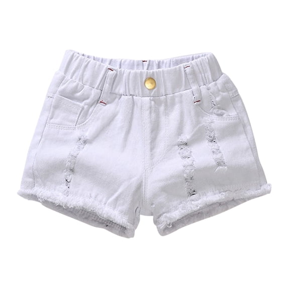Otqutp Kids Denim Shorts With Pocket Girls Solid Color High Elastic Waist Ripped Jeans