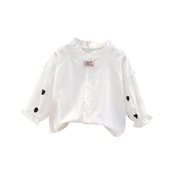 Otqutp Kids Fall Winter Blouse Toddler Kids Baby Girls Summer Casual Long Sleeve Blouses Doll Collar Shirt Button Closure Tops