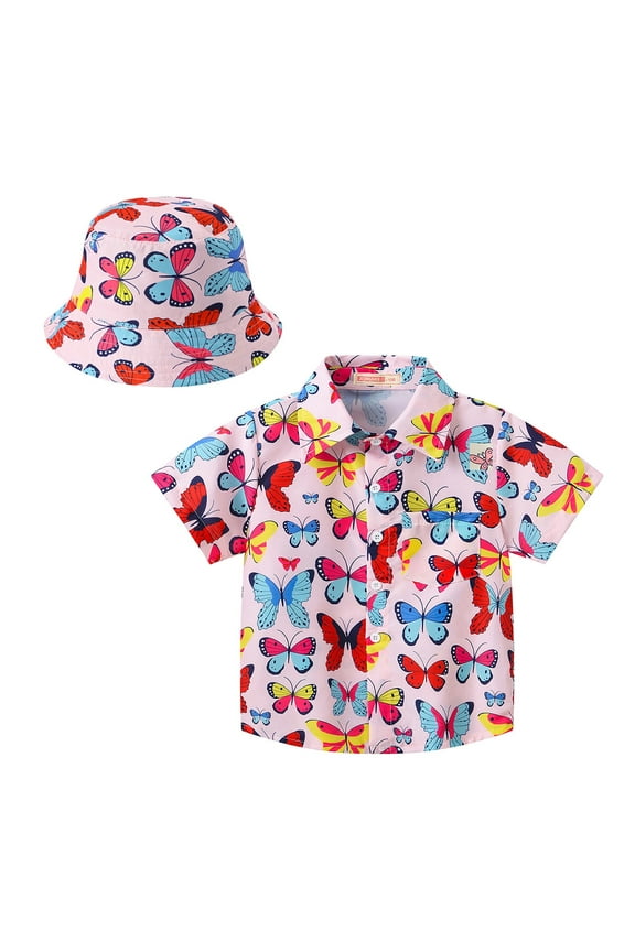 Kids Fashion Clothes Summer New Girl Children Korean Version Of All Casual Short Sleeved Shirt + The Same Color Hat Children's Wear