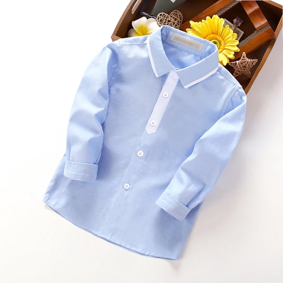 Otqutp Kids Fashion Lapel Button Down Shirts Kids Boys and Girls Shirt Long Sleeve Spring and Autumn Children Fashion School Shirt(1-Blue,5-6 Years)
