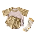 thumbnail image 1 of Otqutp Kids Fashion Outfits Baby Girls Boys Cotton Summer Patchwork Color Block Short Sleeve Tshirt Short Pants Set, 1 of 3