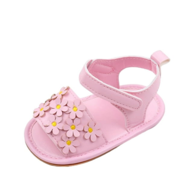 Otqutp Kids Fashion Shoes Baby Girls PU Leather Soft Open Toe Summer Sandals Flower Princess Flat Shoes For Summer