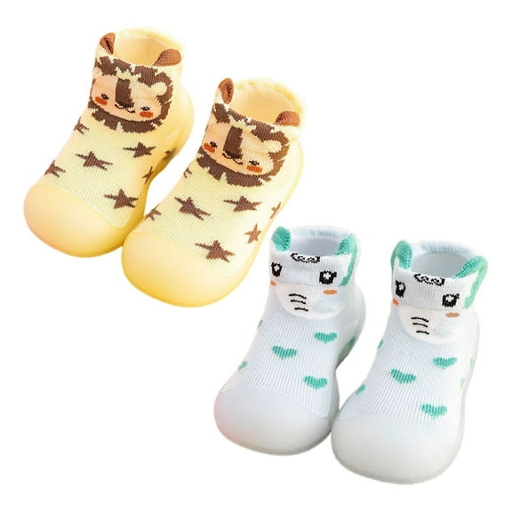Otqutp Kids Flat Heel Sock Shoes Toddler Baby Girls Boys Elastic Indoor Slipper First Cartoon Cats Soft Sole Rubber Shoes
