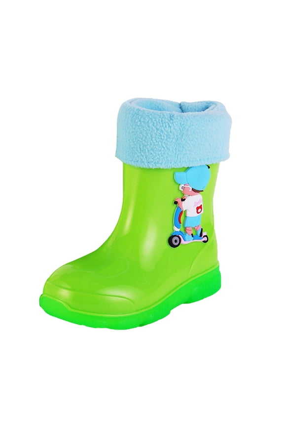 Kids Fleece Lined Rain Boots for Girls Boys Toddler Waterproof Cute Cartoon Pattern Platform Mud Rubber Boots