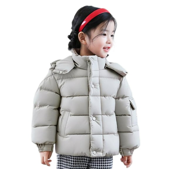 Otqutp Kids Fuzzy Hooded down Jackets Snap Buttons Zipper Puffer Coats Boys Girls Winter Windproof Warm Outwear with Pockets