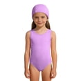 thumbnail image 1 of Otqutp Kids Girls 2 Piece Swimsuit Crew Neck Sleeveless Classic One Piece Swimwear and Solid Caps Summer Beach Training Bathing Suit, 1 of 4