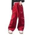 thumbnail image 1 of Otqutp Kids Girls Cargo Pants Wide Leg Streetwear Kids Spring Summer and Autumn Pants With Pockets Trendy Jogger Elastic Waist Trousers(2-Red,4-5 Years), 1 of 7