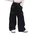 thumbnail image 1 of Otqutp Kids Girls Cargo Pants Wide Leg Streetwear Kids Spring Summer and Autumn Pants With Pockets Trendy Jogger Elastic Waist Trousers(2-Black,14-15 Years), 1 of 6