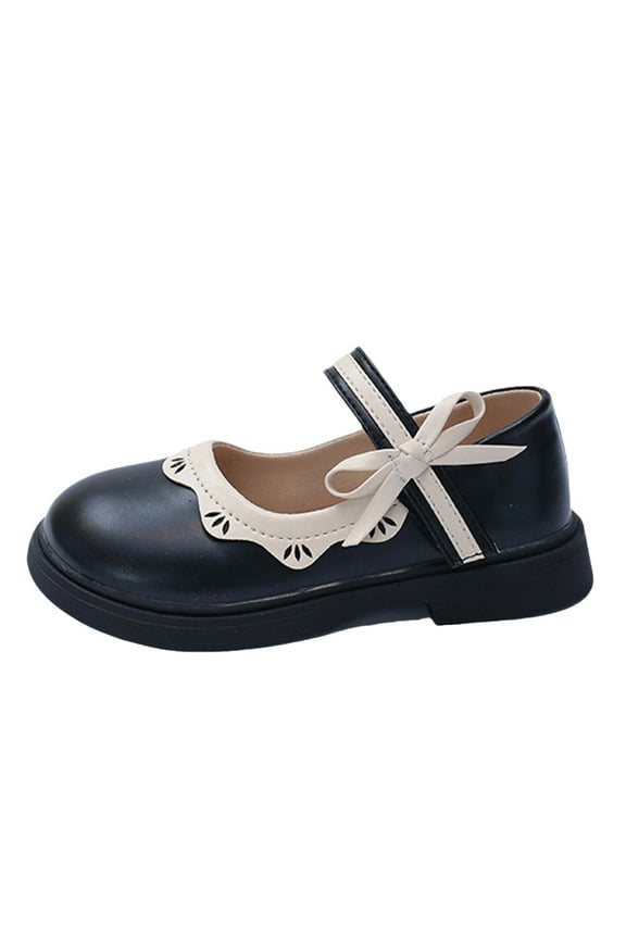 Kids Girls Chunky Heel Mary Jane Leather Dress Shoes for Little Girls Closed Toe Preppy Uniform School Dress Pumps