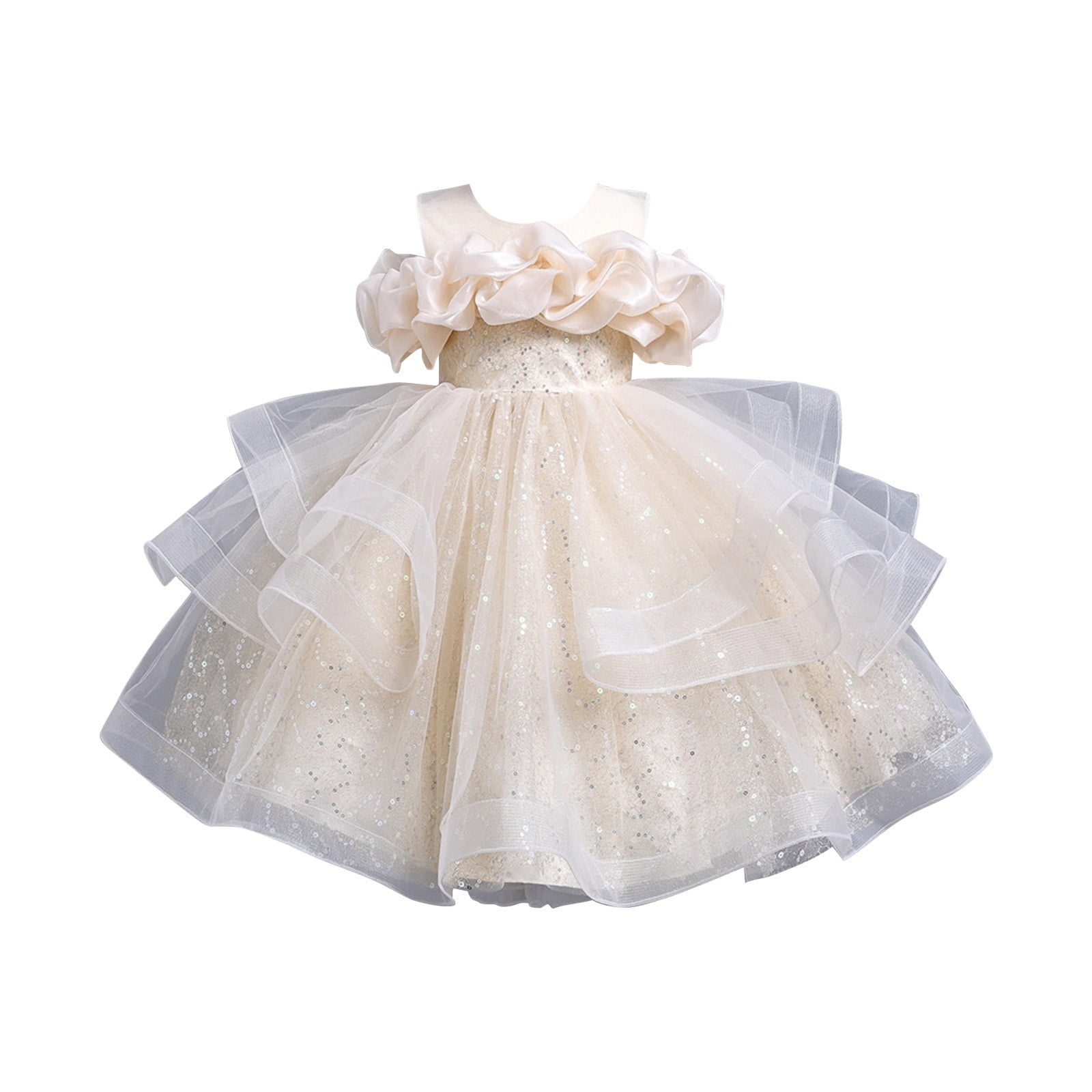 Otqutp Kids Girls' Embroidered Sleeveless Lace Wedding Baptism Dress Long  Sleeve Christmas Formal Party Wear for Toddler Baby Girl 3-10 Years(Beige,6-7  Years) - Walmart.com