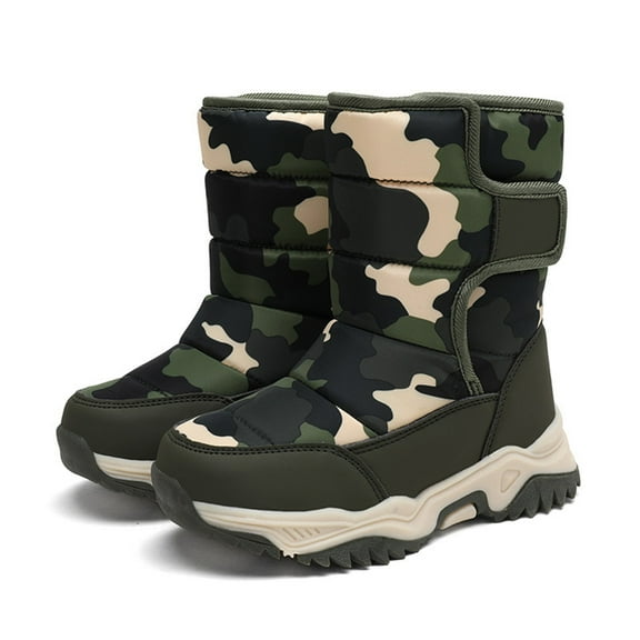 Otqutp Kids Girls Flatform Footwear Boys' Cotton Shoes Camouflage and Thickened Winter Warm Cotton Boots for Children's 4 To 14 Years
