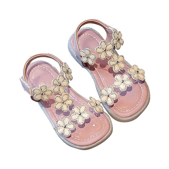 Otqutp Kids Girls Flower Glitter Sandals Flat Non Slip Barefoot Wide Shoes Toddler Baby Breathable Strap Shoes Sandals