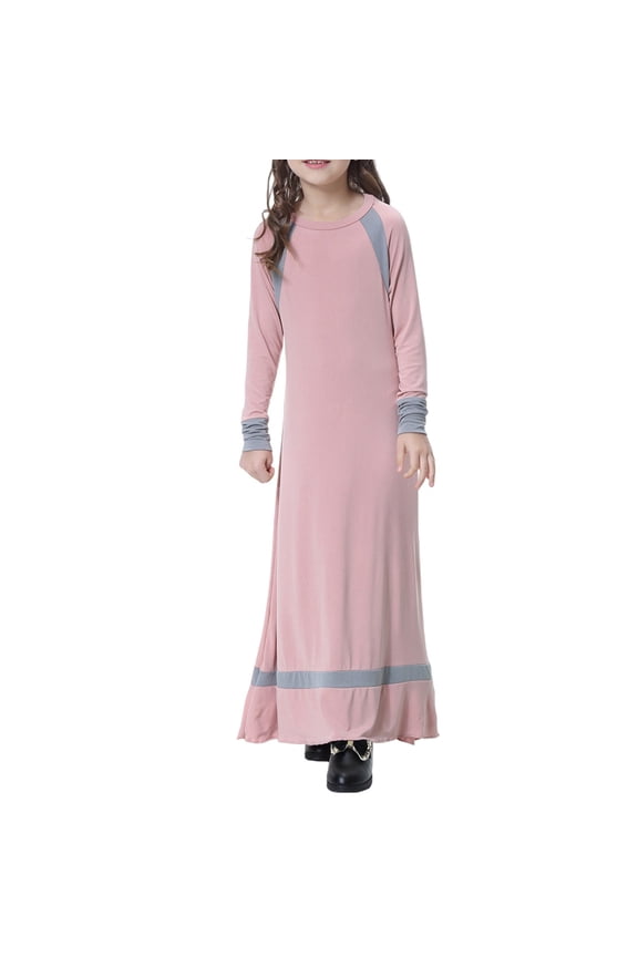 Kids Girls Muslim 𝗜slamic Dress Long Sleeves Soft Full Length Robe Burka Arab Prayer Loose Maxi Abaya Kaftan Dress