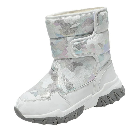 Otqutp Kids Girls Shoes Fashion Solid Color Short Boots Non Slip Breathable Snow Boots Outdoor Windproof Warm Ankle Winter Shoes 6-13Years (White,6-7 Years)