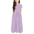thumbnail image 1 of Otqutp Kids Girls Short Sleeve Stripe Dress Children Summer Casual Loose Dresses Cute Holiday Long Maxi Dress with Pockets 2-12 Years Old(Purple-b,3-4 Years), 1 of 3