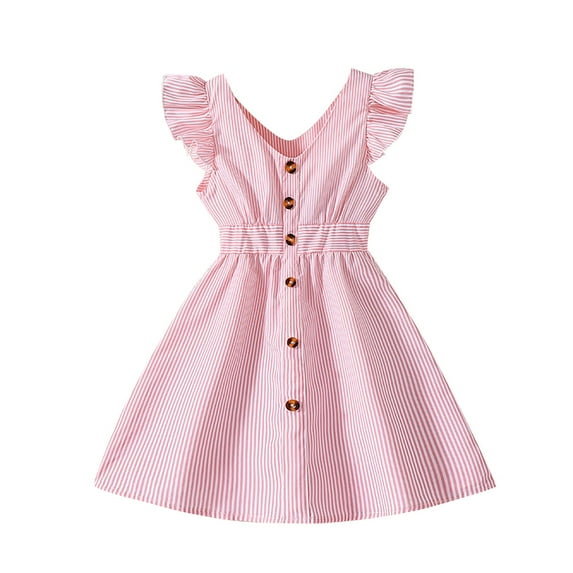 Otqutp Kids Girls Skirt Summer Children's Sleeveless Holiday Dress Primary School Dress Children's Button Outfits Back to School Dresses(Red-a,5 Years)