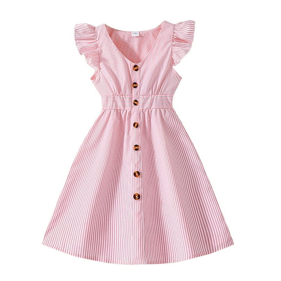 Otqutp Kids Girls Skirt Summer Children's Sleeveless Holiday Dress Primary School Dress Children's Button Outfits Back to School Dresses(Red-b,10 Years)