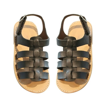 Otqutp Kids Girls Soft Sole Sandals Strappy Sandal Open Toe Summer PU Leather Sandal Slip On Princess Flat Sandals Flower Shoes for Children