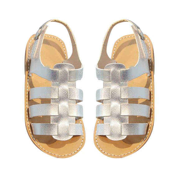 Otqutp Kids Girls Soft Sole Sandals Strappy Sandal Open Toe Summer PU Leather Sandal Slip On Princess Flat Sandals Flower Shoes for Children