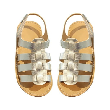 Otqutp Kids Girls Soft Sole Sandals Strappy Sandal Open Toe Summer PU Leather Sandal Slip On Princess Flat Sandals Flower Shoes for Children