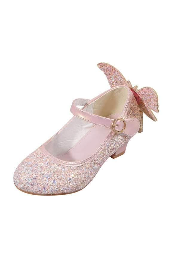 Kids Girls Sparkly Butterfly Mary Jane Wedding Party Shoes Glitter Bridesmaids Low Heels Soccer Slides Kids
