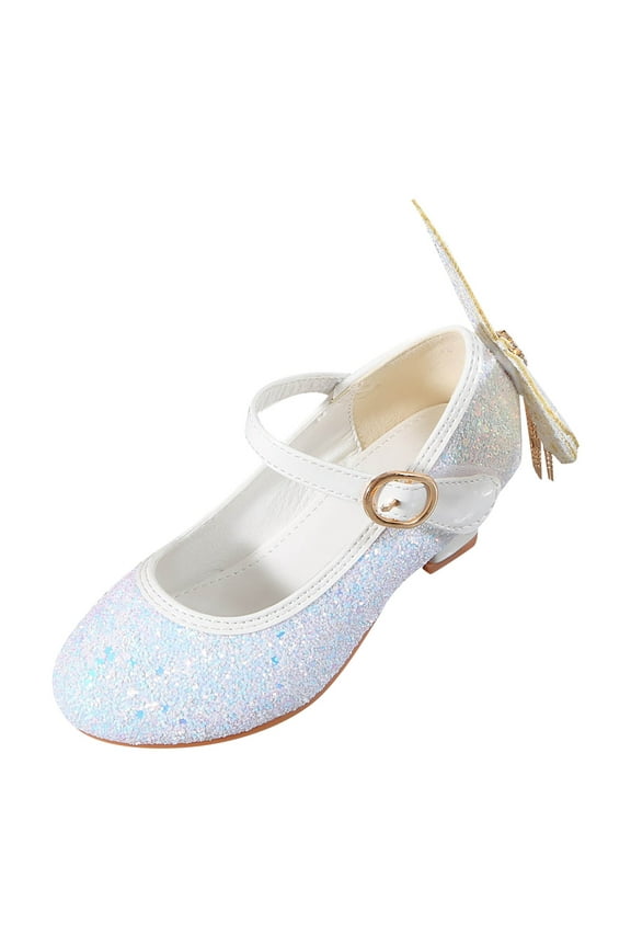Kids Girls Sparkly Butterfly Mary Jane Wedding Party Shoes Glitter Bridesmaids Low Heels Soccer Slides Kids