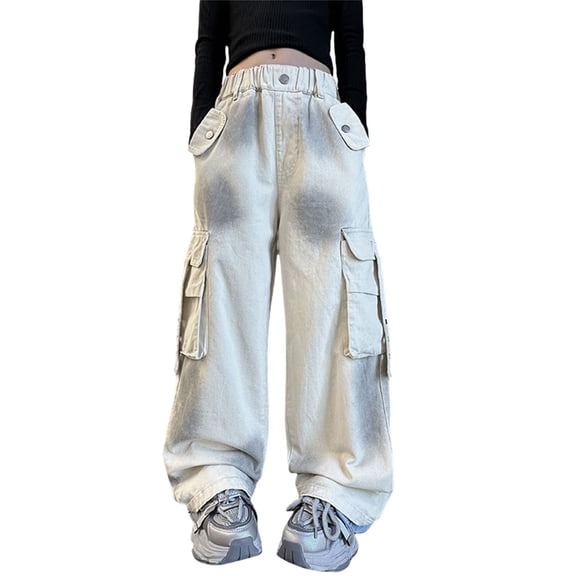 Otqutp Kids Girls Wide Leg Jeans 2025 Spring Summer and Autumn Children Retro Wide Leg Straight Pants Loose Casual Trousers(White-C,11-12 Years)