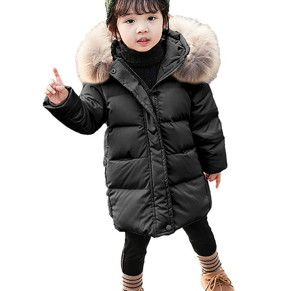 Otqutp Kids Down Jackets Windproof Girls Coat Winter Windproof Thicken Coat Jacket Child Long Sleeve Warm Button Outerwear with Pockets(Black,12-18 Months)