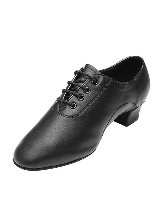 Kids Latin Dance Shoes Boys Girls Lace Up Leather Low Heel Leather Shoes Soft Sole Dance Shoes for Ballroom Training Performance