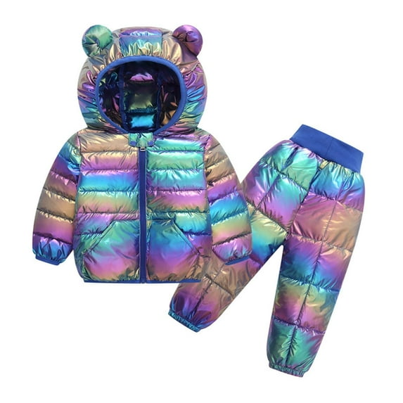 Otqutp Kids Lightweight Jacket Toddler Baby Boys Girls and Boys Winter Cute Windproof Coat Hooded Warm Outwear Long Sleeve Set(Blue,5-6 Years)