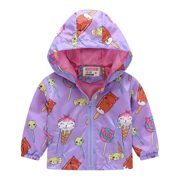 Otqutp Kids Lightweight Jacket Toddler Boys Girls Casual Jackets Printing Cartoon Hooded Outerwear Zipper Coats Long Sleeve Windproof Coats
