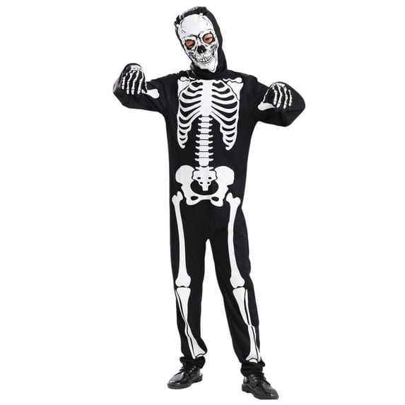 Otqutp Kids Long Sleeve Skeleton Bodysuit with Face Mask Boys Spooky Outfit Fall Halloween Holiday Party Dress Up Sets