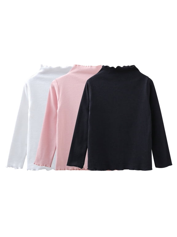 Kids Long Sleeve Tops 3PCs Toddler Kids Girls Long Sleeve Basic Inside T Shirt Casual Tees Shirt Turtle Neck Tops Solid Clothes for 3 to 8 Years