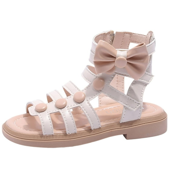 Otqutp Kids Open Toe Roman Shoes for Girls Vintage High Top Strapped Flat Shoes Ankle Strap Soft Cute Girls Slippers Teen