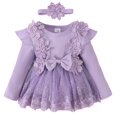 thumbnail image 1 of Otqutp Kids Patchwork Sundress Baby Lace Flower Long Sleeve Jumpsuit Princess Ha Dress Girls' Casual Dresses for 0-18 Months(White,6-9 Months), 1 of 9