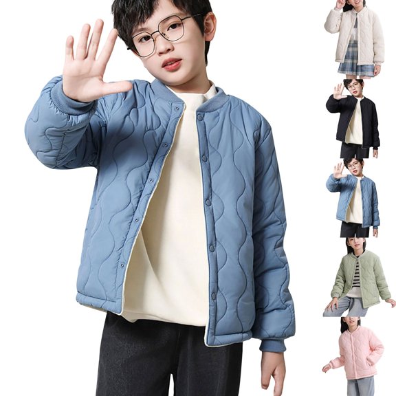Otqutp Kids Quilted Snap Button Jackets Lightweight Waterproof Open Front Puffer Coats Boys Girls Winter Warm Casual Outwear
