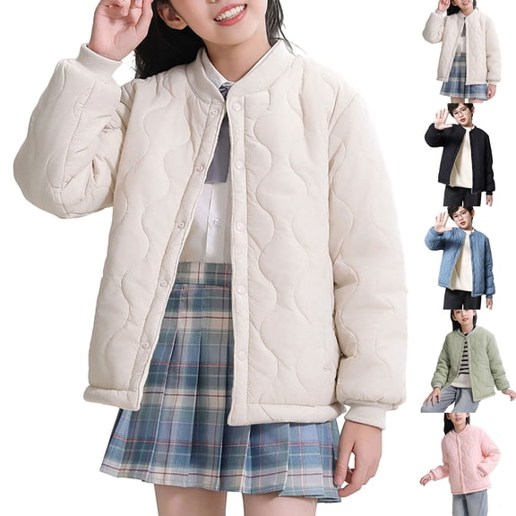 Otqutp Kids Quilted Snap Button Jackets Lightweight Waterproof Open Front Puffer Coats Boys Girls Winter Warm Casual Outwear
