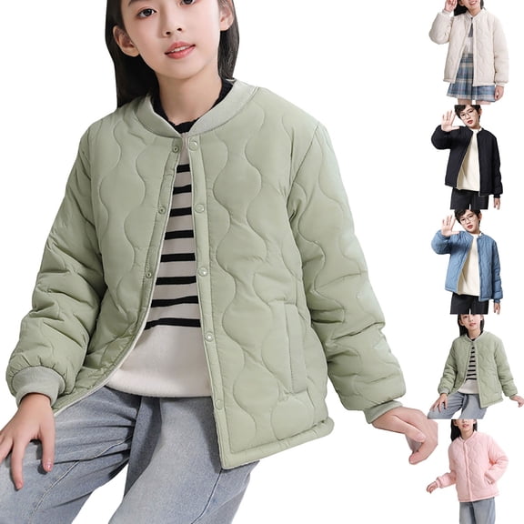 Otqutp Kids Quilted Snap Button Jackets Lightweight Waterproof Open Front Puffer Coats Boys Girls Winter Warm Casual Outwear