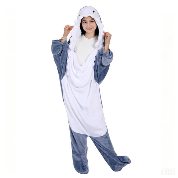 Otqutp Kids Shark Hooded Jumpsuit Animal Shape Footed Outfit for Teen Boys Girls Halloween Dress Up Play Wear 5-18 Years
