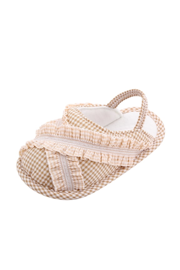 Kids Spring Summer Sandals Girls Ruffles Plaid Printed Shoes First Shoes Summer Toddler Non Slip Flat Sandals for 0-9 Months