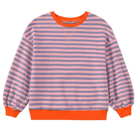 Otqutp Kids Striped Sweatshirt Girls Long Sleeve Crewneck Pullover Tops Boys Loose Fit School Clothes Trendy Fall Winter Blouse