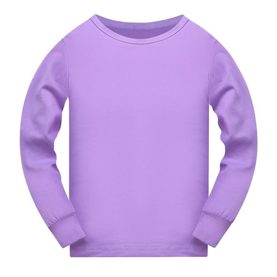 Otqutp Kids Teen Boys Girls Fashion Solid Color Long Sleeve T Shirts Children Soft Crewneck Tee T-Shirt Basic Long Sleeve Top Pajamas 3-14 Years(Purple,5-6 Years)