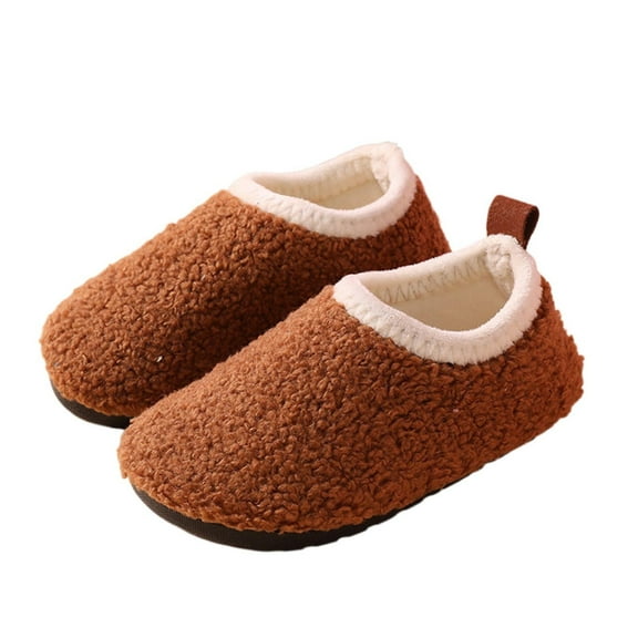 Otqutp Kids Warm Shoes Kids Boys Girls Slippers House Booties Indoor Shoes Easy Fasten Non Slip Sole Slippers House Shoes Bedroom Slipper(Brown,US 11.5 Little Child)