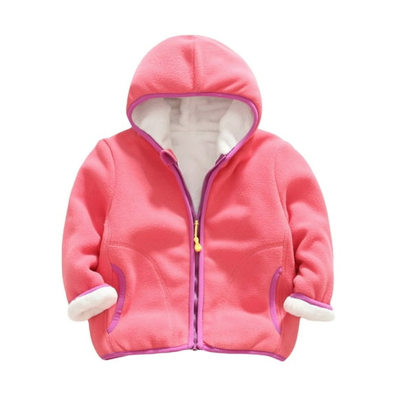 Otqutp Kids Warm Snowsuit Toddler Girls Boys Spring Winter Long Sleeve Thick Solid Color Plush Zipper Hooded Coat for 1 To 7 Years(Watermelon Red,3-4 Years)
