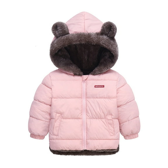 Otqutp Kids Warm Winter Snowsuit Toddler Boys Girls Winter Coat Bear Ears Hooded with Pocket Jacket Two Wear Thicken Windproof Zipper Warm Outwear(Red,2-3 Years)