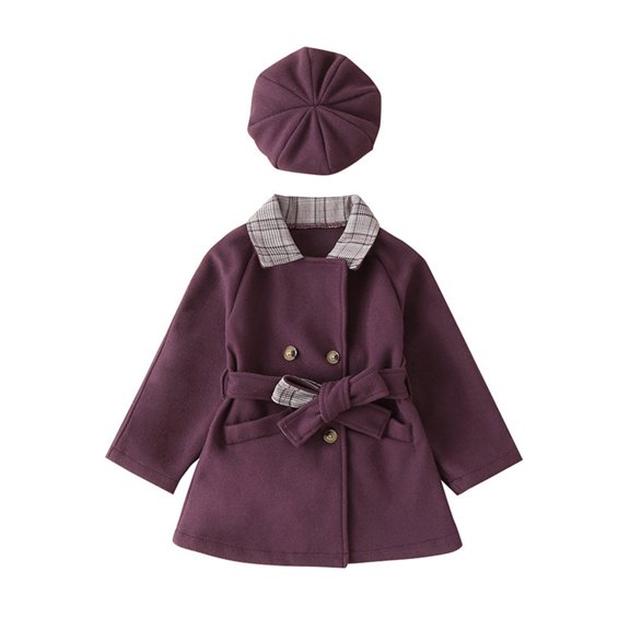 Otqutp Kids Warm Winter Snowsuit Toddler Child Baby Girls Solid Plaid Patchwork Jacket Winter Coats Outer with Hat Set 2PCS Outfits Clothes(Purple,3-4 Years)