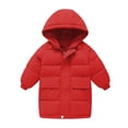 thumbnail image 1 of Otqutp Kids Windproof Outwear Toddler Little Girls Boys Winter Solid Coat Mediun Length Warm Jacket Down Coat Cotton Hooded Wadding Outwear(Red,6-7 Years), 1 of 3