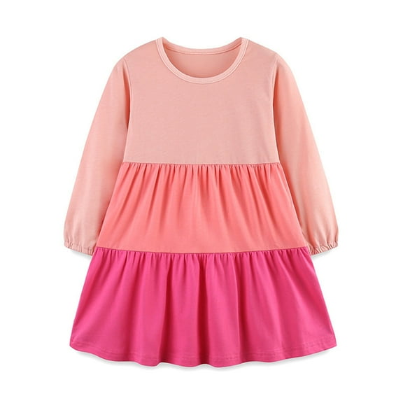 Otqutp Kids Winter Sundress Autumn Girls Dress European and American Style Knitted Cotton Princess Dress Home Casual Long Sleeved Children's Dress(Hot Pink,5 Years)