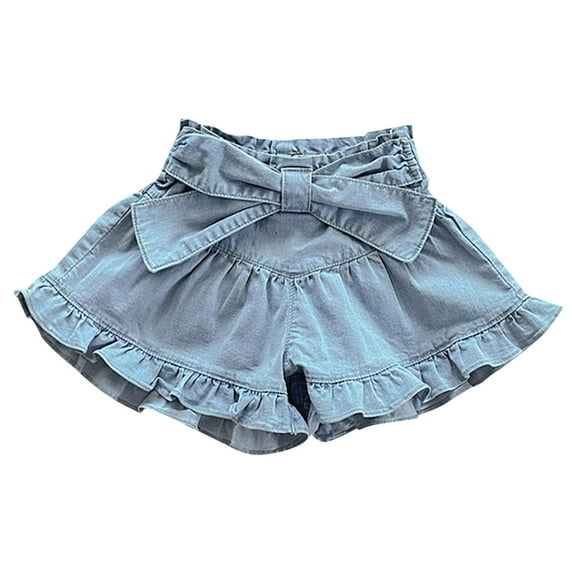 Otqutp Kids Workout Shorts 1 to 7 Years Girls Fixed Lacing Bow Denim Flared Shorts Ruffle Hem Beach Shorts Summer Outfits