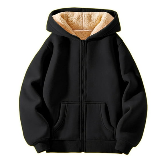 Otqutp Hoodies for Children Girls Winter Long Sleeve Sweatshirt Full Zip Up Thick Lined Hooded Jacket Child Sport Warm Sweatshirts(Black,9-10 Years)